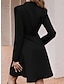 Χαμηλού Κόστους Πάρτι Φορέματα-Γυναικεία Φόρεμα για πάρτυ Κοκτέιλ Φόρεμα Κολάρο Πουκαμίσου Μακρυμάνικο Μίντι φόρεμα Γραφείο Επίσημο Μαύρο Θαλασσί Χειμώνας