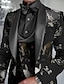 cheap Tuxedo Suits-Black Red Men&#039;s Prom Suits Wedding Prom Tuxedos 3 Piece Shawl Collar Embroidered Jacquard Floral Bird Pattern Plus Size Single-Breasted One-button 2024