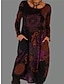 olcso nyomtatott munkaruhák-női munkás ruha fekete ruha alkalmi ruha téli ruha napi midi ruha nyomtatott zseb legénység nyak hosszú ujjú virágos törzsi bő szabás fekete rozsdás piros sötétkék ősz tél