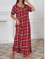 voordelige Nachthemden en slaapshirts voor dames-dames flanellen pyjama&#039;s ruches afgewerkt nachtjapon nachthemd jurk raster / geruit actief mode casual thuis dagelijks bed rayon ademend v-draad korte mouw herfst rood