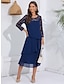 cheap Plain Dresses-Women&#039;s Lace Dress Party Dress Cocktail Dress Lace Ruffle Crew Neck Long Sleeve Midi Dress Vacation Navy Blue Spring Winter