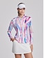 cheap Designer Collection-Women&#039;s Golf Polo Shirt Blue Long Sleeve Sun Protection Top Tie Dye Fall Winter Ladies Golf Attire Clothes Outfits Wear Apparel