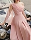 ieftine Rochii Cocktail-rochii de cocktail în formă de A rochie elegantă invitată la nuntă lungime ceai fără mâneci decolteu cu capcană șifon elastic cu volan 2024