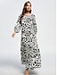 זול הדפס שמלת קז&#039;ואל-שמלת מקסי עם הדפס גרפיטי מופשט סאטן מחוץ לכתף