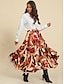 cheap Designer Bottoms-Women&#039;s Casual Leaf Print Midi Swing Skirt