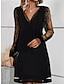 olcso Buliruhák-Női Fekete ruha Party ruha Flitter Háló V-alakú Hosszú ujj Mini ruha Elegáns Szikra Előírásos Fekete Tavasz