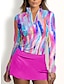 baratos Coleção de designers-Mulheres Camisa polo de caminhada Azul Manga Longa Proteção Solar Blusas Tintura Tie Dye Outono Inverno Roupas femininas de golfe, roupas, roupas, roupas