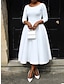 billige ensfargede kjoler-Dame Hvit kjole Midikjole Lomme Daglig Stevnemøte Elegant Gatemote Crew-hals 3/4 ermer Svart Hvit Rosa Farge
