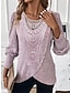 abordables Tee-shirts-Chemisier Dentelle Femme Rose à Manches Longues  Style Casual   Coupe Régulière   Automne Hiver  Women&#039;s Lace Shirt Pink   Long Sleeve   Casual Style   Regular Fit   Fall Winter