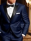 cheap Tuxedo Suits-Black Men&#039;s Prom Suits Wedding Party Evening Tuxedos 3 Piece Solid Colored Peak Plus Size Tailored Fit Single Breasted One-button 2024
