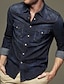 billiga jeansskjortor för män-Herr Skjorta Jeansskjorta Knapp upp skjorta Casual skjorta Mörkblå Långärmad Slät Kavajslag Gata Semester Ficka Kläder Mode Fritid Hawaiisk