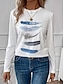 Χαμηλού Κόστους Γυναικεία T-Shirts-Γυναικεία Μπλουζάκι Φτερό Στάμπα Καθημερινά Σαββατοκύριακο Μοντέρνα Μακρυμάνικο Στρογγυλή Λαιμόκοψη Λευκό Άνοιξη &amp; Χειμώνας