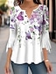 cheap Women&#039;s Blouses &amp; Shirts-Women&#039;s Shirt Blouse Floral Button Print Casual Holiday Fashion 3/4 Length Sleeve Round Neck White Spring &amp;  Fall