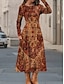 cheap Print Dresses-Women&#039;s Casual Dress Winter Dress A Line Dress Floral Color Block Print Crew Neck Midi Dress Vintage Ethnic Daily Vacation Long Sleeve Fall Winter