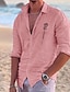 voordelige heren linnen overhemden-Voor heren Polyester Linnen Overhemd linnen overhemd roze Afdrukken Lange mouw Revers Zwart, Wit, Blozend Roze Overhemd Buiten Dagelijks Vakantie