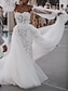baratos Vestidos de Casamento-Salão Formal Vestidos de noiva Linha A Decote Princesa Manga Longa Cauda Corte Renda Vestidos de noiva Com Pregas Apliques 2024