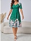 cheap Print Dresses-Women&#039;s Casual Dress A Line Dress Floral Print Scalloped Neck Midi Dress Date Vacation Short Sleeve Fall