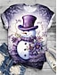 abordables Camisetas de mujer-Mujer Camiseta Papá Noel Muñeco de Nieve Estampado Fin de semana Festival / Vacaciones Manga Corta Escote Redondo Negro Verano