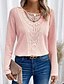abordables Tee-shirts-Chemisier en dentelle pour femme  bleu rose beige  manches longues  coupe décontractée  printemps automne