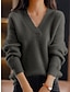 cheap Sweaters-Women&#039;s Pullover Sweater Jumper V Neck Ribbed Knit Polyester Oversized Fall Winter Regular Outdoor Daily Going out Stylish Casual Soft Long Sleeve Solid Color Navy Blue Blue Camel S M L