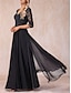 cheap Mother of the Bride Dresses-A-Line Mother of the Bride Dress Wedding Guest Elegant V Neck Floor Length Chiffon Lace 3/4 Length Sleeve with Ruching Solid Color 2024