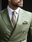 preiswerte Anzüge-Salbeigrüner Herrenanzug für den Abschlussball, Hochzeitsanzug, einfarbig, 2-teilig, für den Alltag, Business, Übergröße, zweireihig, sechs Knöpfe, 2024