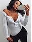 cheap Women&#039;s Rompers-Women&#039;s Romper Button Solid Color Deep U Elegant Going out Weekend Straight Slim Long Sleeve Bishop Sleeve Black White Orange S M L All Seasons