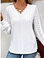 preiswerte Basic-Damenoberteile-Damen Hemd Bluse Glatt Spitze Patchwork Casual Modisch Langarm V Ausschnitt Weiß Frühling &amp; Herbst