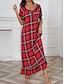 cheap Women&#039;s Nightgowns &amp; Sleepshirts-Women&#039;s Flannel Pajamas ruffle trim Nightgown Nightshirt Dress Grid / Plaid Active Fashion Casual Home Daily Bed Rayon Breathable V Wire Short Sleeve Fall Red