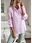 お買い得  ベーシック・レディーストップス-シャツ ブラウス 女性用 ブラック ホワイト ピンク 縞柄 ラッフル ボタン 日常 ファッション スタンドカラー レギュラー S