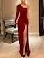 cheap Evening Dresses-Sheath / Column Evening Gown Elegant Black Dress Plus Size Prom Floor Length Long Sleeve One Shoulder Fall Wedding Guest Stretch Fabric with Sleek Slit Pure Color 2024