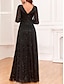 abordables robe soirée-robe longue Femme robe noire manche longue Printemps Automne Hiver - Mode Soirée Moderne Brillant Pois Col V Vacances Mince 2023 Noir S M L XL