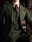זול חליפות-חליפות טוויד לחתונה לגברים בצבע ירוק חאקי בצבע אחיד 3 חלקים יומית פלוס מידה עם שני כפתורים חד חזה 2024
