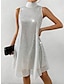 cheap Party Dresses-Women&#039;s Sequin Dress Party Dress Cocktail Dress Sequins Shimmer Stand Collar Sleeveless Midi Dress Silver Rose Gold Spring Winter