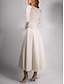 tanie Suknie ślubne-proste suknie ślubne linia a kwadratowy dekolt z długim rękawem długość do herbaty rozciągliwa tkanina suknie ślubne z zakładkami jednolity kolor 2024