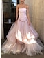 cheap Evening Dresses-A-Line Evening Gown Elegant Dress Formal Court Train Sleeveless Strapless Tulle with Pleats Ruched 2024