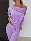 cheap Women&#039;s Loungewear-Women‘s Loungewear Sets Winter 2 Pieces Pure Color Comfort Plush Home Street Polyester One Shoulder Long Sleeve Pant Elastic Waist Winter Fall Purple Pink