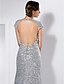 cheap Special Occasion Dresses-Sheath / Column Open Back Dress Formal Evening Sweep / Brush Train Short Sleeve Jewel Neck Sequined with Sequin 2023