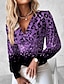 billige Bluser og trøjer til kvinder-Dame Skjorte Bluse Leopard Trykt mønster Afslappet Mode Langærmet V-hals Blå Forår &amp; Vinter
