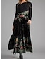 Χαμηλού Κόστους εμπριμέ φορέματα εργασίας-Γυναικεία Μεγάλα Μεγέθη Καμπύλη Χειμερινό φόρεμα Φόρεμα εργασίας Φόρεμα ριχτό από τη μέση και κάτω Φλοράλ Γεωμετρικό Μίντι φόρεμα Μακρυμάνικο Στάμπα Σουρωτά Λαιμόκοψη V Κομψό Γραφείο Μαύρο Λευκό