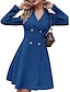 voordelige Feestjurken-Dames Feestjurk Cocktail jurk Overhemdkraag Lange mouw Halflange jurk Kantoor Formeel Zwart blauw Winter