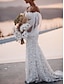 baratos Vestidos de Casamento-Salão Formal Vestidos de noiva Linha A Decote Princesa Manga Longa Cauda Corte Renda Vestidos de noiva Com Pregas Apliques 2024