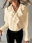 baratos Tops básicos de mulher-Mulheres Blusa Tecido Frufru Elegante Pétala Manga Longa Decote V Preto Outono