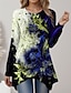 cheap Women&#039;s T-shirts-Women&#039;s T shirt Tee Floral Print Flowing tunic Holiday Weekend Fashion Long Sleeve Round Neck Royal Blue Spring &amp;  Fall