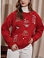 cheap Designer Sweaters &amp; Cardigans-Women&#039;s Christmas Sweaters Ribbed Crew Neck Knit Knitted Beads Polyester Fall Winter Outdoor Home Christmas Regular Long Sleeve Fashion Cute Casual Christmas Tree Red S M L