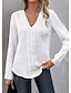 preiswerte Basic-Damenoberteile-Damen Hemd Spitzenhemd Bluse Glatt Casual Spitze Weiß Langarm Modisch V Ausschnitt Frühling &amp; Herbst