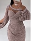 billige Aftenkjoler-havfruekjole aftenkjole rød grønn kjole formell feie / børstetog langermet scoop hals paljett med glitter rynket splitt 2024