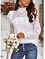 cheap Basic Women&#039;s Tops-Women&#039;s Boho Shirt Lace Shirt Going Out Tops Blouse Plain Sexy Flower Lace Party Holiday Going out Fashion Romantic Sexy Lantern Sleeve Long Sleeve Turtleneck High Neck White Spring &amp; Fall