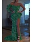 זול שמלות ערב-שמלת בתולת ים שמלת ערב אדומה ירוקה שמלה רשמית מגרש חתונות רכבת שרוולים ארוכים עם כתף אחת נצנצים עם שסע נצנצים 2024