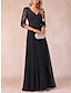 cheap Mother of the Bride Dresses-A-Line Mother of the Bride Dress Wedding Guest Elegant V Neck Floor Length Chiffon Lace 3/4 Length Sleeve with Ruching Solid Color 2024
